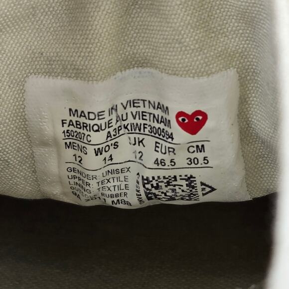 Converse Comme Des Garcons Men 12 Chuck Taylor All Star 70 Ox Play White Sneaker - Picture 12 of 12